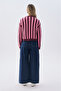 Women's Red Striped Embroidered Loose Fit Crew Neck Sweater - 2