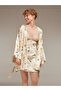 Bjm-1339 Nightgown & Dressing Gown Set - Patterned Silk Satin Ecru