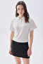 Women's Off-White Fitted Striped Polo Collar Short Sleeve Sweater