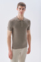 Men's Ecru Striped Polo Collar Short Sleeve Knit Sweater