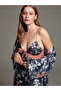Bjm-1402 Nightgown & Dressing Gown Set - Patterned Silk Satin Black - 6