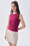 Women's Plum Fitted Sleeveless Crew Neck Blouse