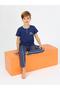 Boy's Short Sleeve 100% Blue Wave Pajama Set with Cotton Buttons and Button Detail Indigo