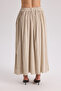 Gabbiano Lace-Up Pleated Beige Linen Skirt - 5