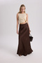 Eubah Wrinkled Long Brown Satin Skirt