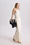 Eubah Wrinkled Long Ecru Satin Skirt - 3