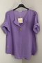 Women's Italian Lilac Button Detailed 3/4 Sleeve Oversize Loose 100% Cotton Blouse Tunic - 2