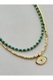 Turquoise bead and cube bead eye detail summer necklace (double necklace trend necklace)