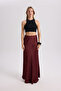 Eubah Wrinkled Long Burgundy Satin Skirt - 2