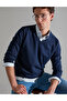 Light Navy Blue Slim Fit V-Neck Basic Knitwear Sweater 50314190-Vr059