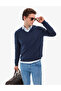 Light Navy Blue Slim Fit V-Neck Basic Knitwear Sweater 50314190-Vr059 - 2