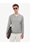 Light Gray Melange Slim Fit V-Neck Basic Knitwear Sweater 50314190-Vr091 - 2
