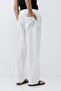 Elastic Waist Baggy Fit Linen Trousers White - 8