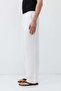 Elastic Waist Baggy Fit Linen Trousers White - 5