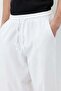 Elastic Waist Baggy Fit Linen Trousers White - 4