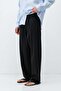Elastic Waist Baggy Fit Linen Trousers Black - 4