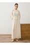 Chiffon Fabric Hijab Dress with Folded Waist Detail - Ecru - - 2