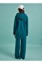 Hooded Tracksuit Set with Stitching Detail - Dark Emerald - - 6