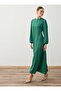 Crew Neck Balloon Sleeve Satin Hijab Dress - Dark Green - - 4