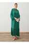 Satin Fabric Long Sleeve Dress & Ferace Set - Dark Green -
