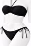 Women's Black Stretch Fabric Flexible Tie-Neck Strapless Stylish Quality Ruched Adjustable Bikini Set - 4