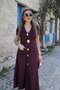 Buketli̇ Women's Fixed L Stretch Fabric K Belt I Large Yellow Button and Ce Pocket Detail Collar Short Sleeve Long Dress - 9