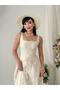 Cinderella British Beige Fabric Pink Floral Embroidered Strap Long Dress - 3