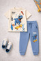 Boys' Tracksuit Set Skateboard Dinosaur Printed 2 Yarn Cotton Casual Set Indigo Blue - 3