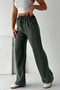 2008 Lace-Up Elastic Waist Washable Tensl Woven Palazzo Women's Trousers Green - 4