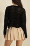 Women's Black Lace-Like Knit Crochet Knit Crew Neck Long Sleeve Bohemian Blouse Sweater - 4