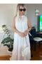 Women's White Sleeveless Brode Dress Fisto Embroidered Dress