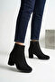 Women's Lesmi̇ra Black Suede Flat Heeled Short Boots - 2