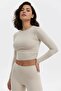 Drape Detailed Crew Neck Slim Fit Long Sleeve Crop Top - 3