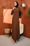 Brown Crew Neck Stone Embroidered Evening Dress - 3