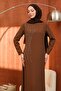 Brown Crew Neck Stone Embroidered Evening Dress - 2