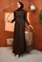 Brown Satin Evening Dress with Draped Front and Draped Back