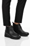 Black Genuine Leather Fleece-Lined Women's Flat Boots