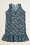 Comfortable Fit 100% Cotton Yarn V-Neck Striped Leaf Patterned Zero Sleeve Ruffled Summer Casual Women's Dress - 6