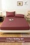 3-Piece Striped Fitted Maroon Bed Sheet Set with 2 Pillowcases, Soft Breathable Bedding - 5