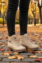 Beige Fur Lined Zippered Lace-Up Women's Sneaker Boots - 3