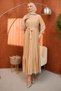 Beige Waist Belted Tulle Detail Dress - 3