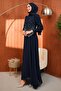 Navy Blue Stone Detailed Design Evening Dress - 4