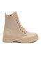 Beige Fur Laced Zippered Women's Heeled Boots - 2