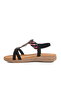 Black Genuine Leather Women's Flat Sandals - 2