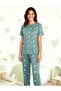 Green Color Heart Pattern Crew Neck Milan Fabric Spring Women's Pajama Set - 3