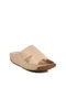 Beige Genuine Leather Women's Flat Slippers - 3