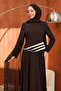 Brown Pearl Embroidered Cape Evening Dress - 2