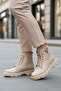 Beige Lace-Up Zippered Fleece Women's Worker Boots - 3