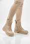 Beige Fur Laced Zippered Women's Heeled Boots