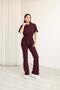 Women's Modal Fabric Crew Neck Tie Detail Short Sleeve Top and Bottom Set